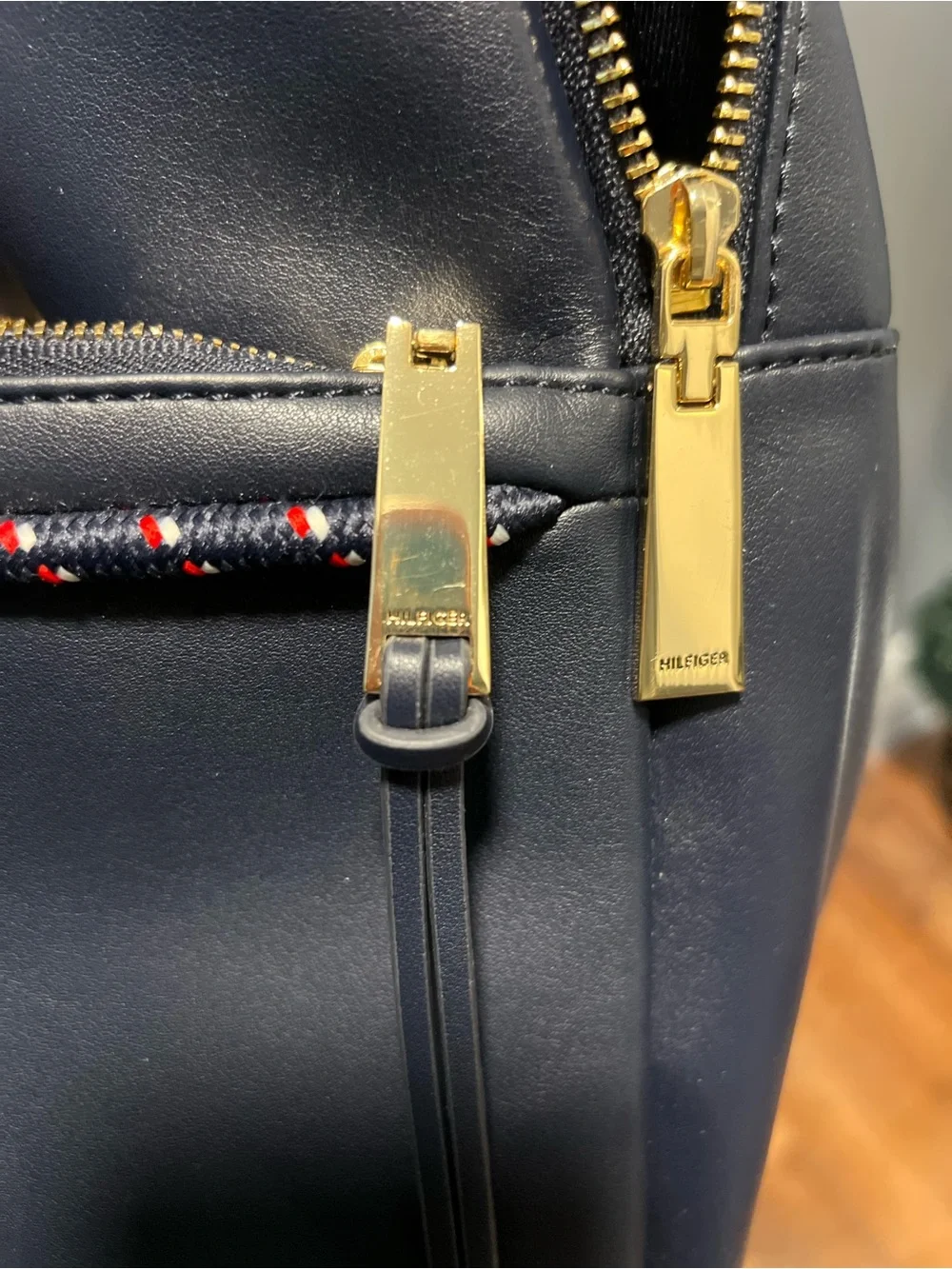Tommy Hilfiger Navy Backpack with Red Handle and Tricolor Accent like new